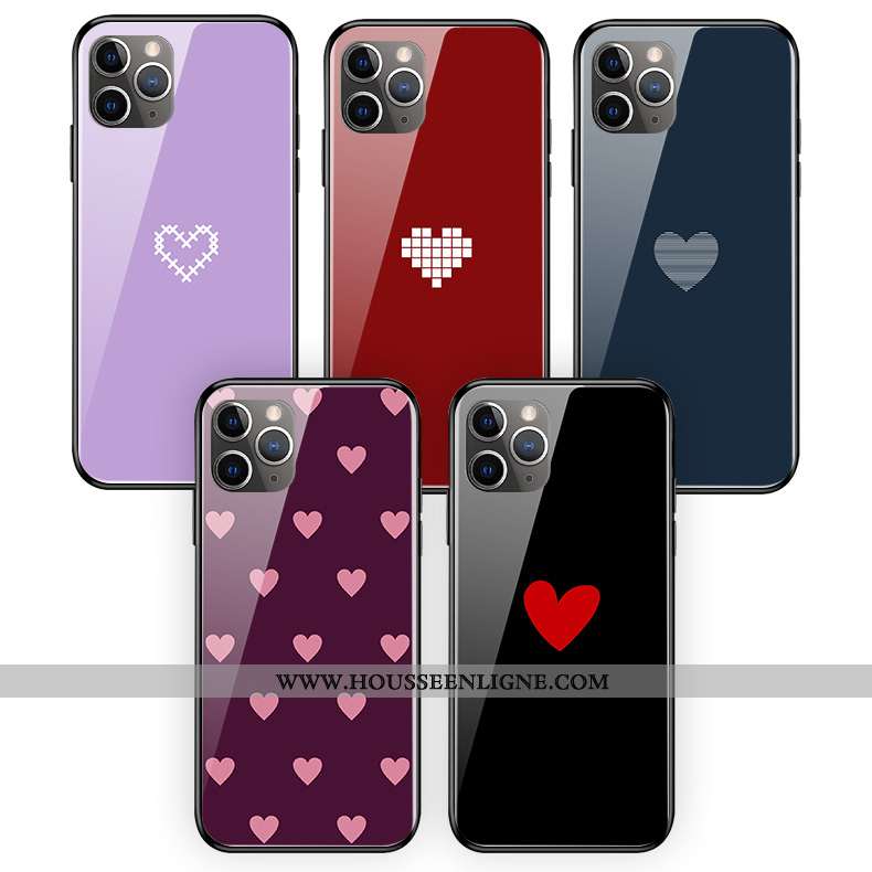 Étui iPhone 11 Pro Max Charmant Silicone Amoureux Verre Coque Téléphone Portable Simple Violet