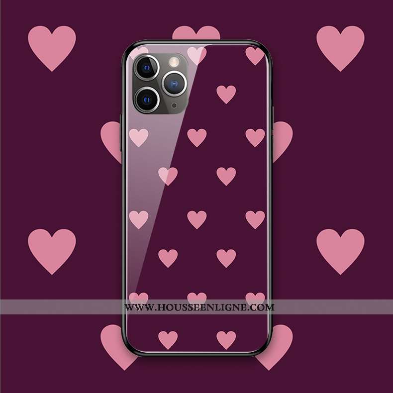 Étui iPhone 11 Pro Max Charmant Silicone Amoureux Verre Coque Téléphone Portable Simple Violet