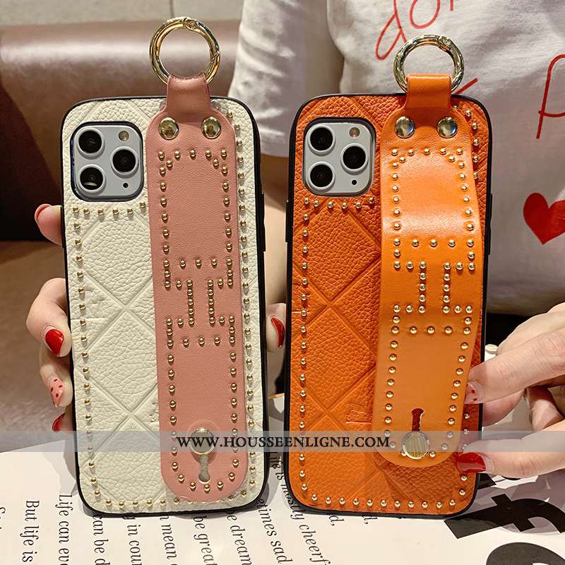 Étui iPhone 11 Pro Max Créatif Cuir Véritable Orange Tendance Tout Compris Luxe Mode