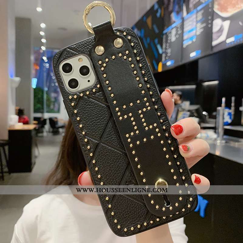 Étui iPhone 11 Pro Max Créatif Cuir Véritable Orange Tendance Tout Compris Luxe Mode