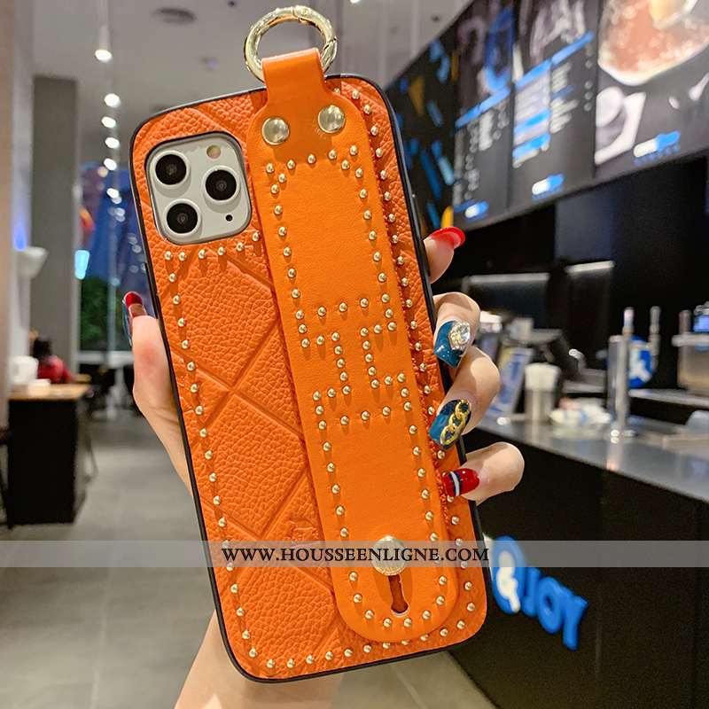 Étui iPhone 11 Pro Max Créatif Cuir Véritable Orange Tendance Tout Compris Luxe Mode