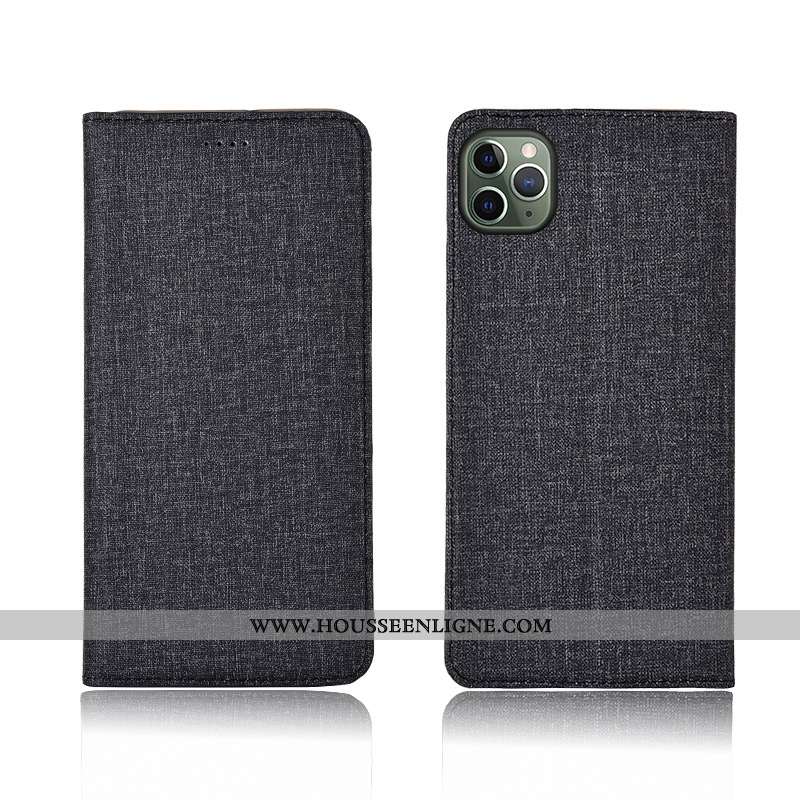 Étui iPhone 11 Pro Max Protection Cuir Téléphone Portable Lin Tout Compris Incassable Silicone Noir