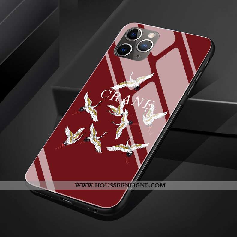 Étui iPhone 11 Pro Max Protection Verre Art Grue Coque Personnalité Frais Rouge