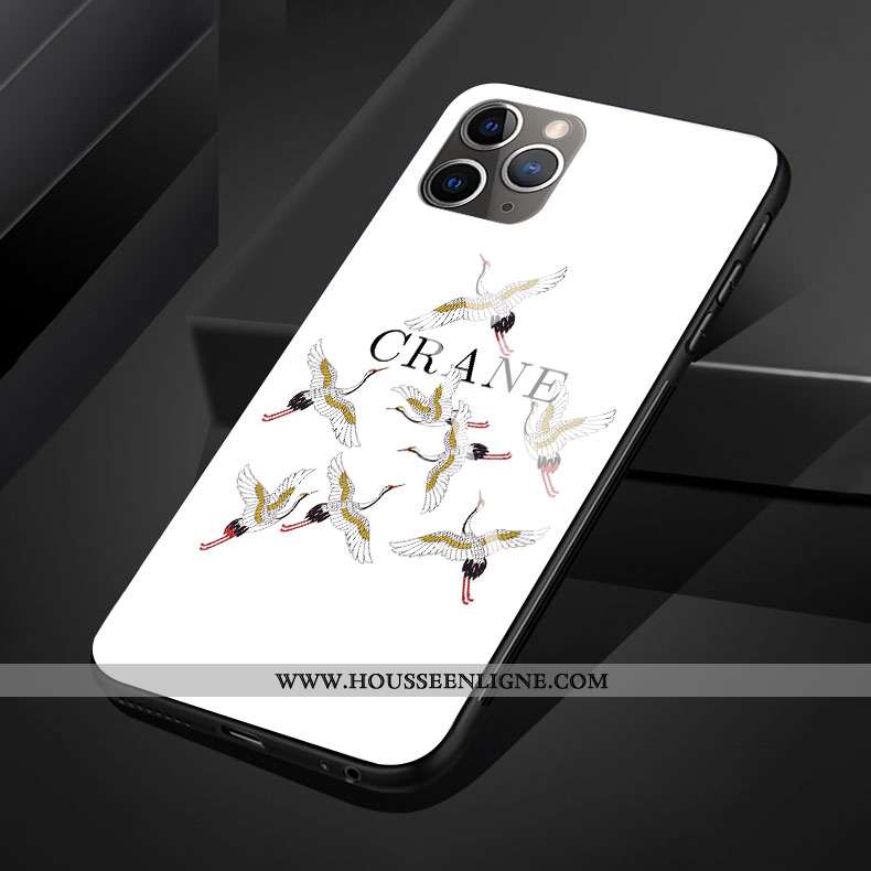 Étui iPhone 11 Pro Max Protection Verre Art Grue Coque Personnalité Frais Rouge