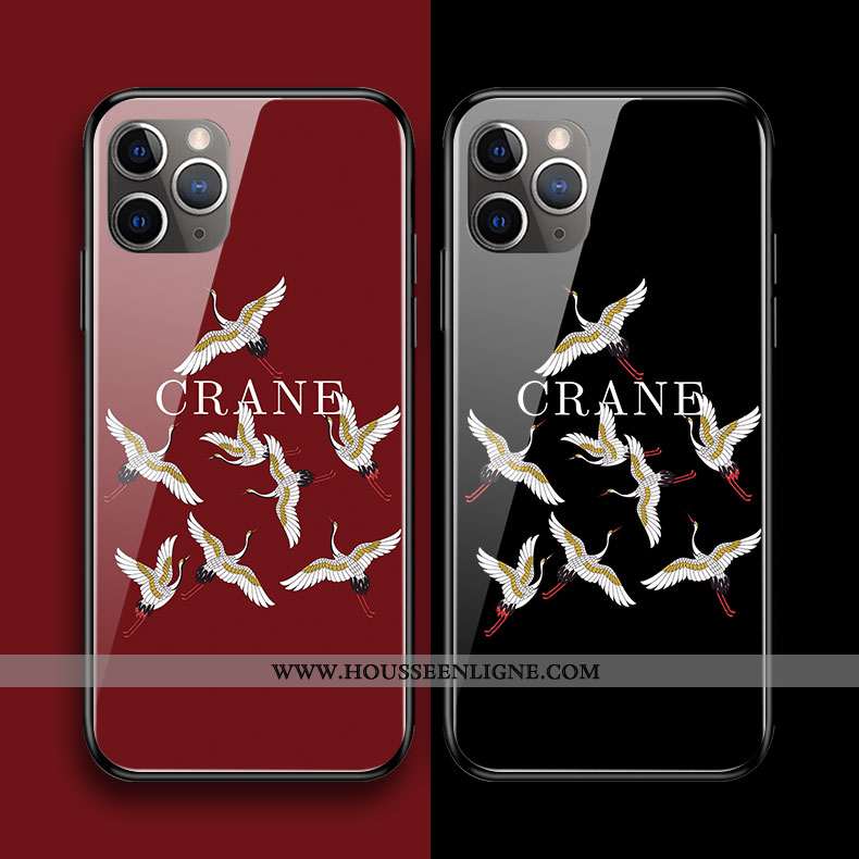 Étui iPhone 11 Pro Max Protection Verre Art Grue Coque Personnalité Frais Rouge