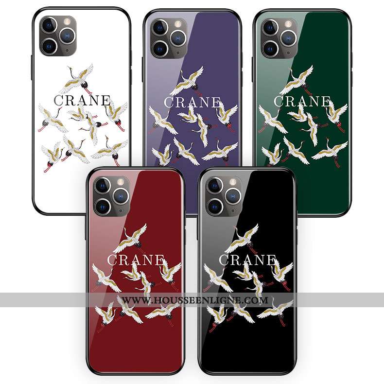 Étui iPhone 11 Pro Max Protection Verre Art Grue Coque Personnalité Frais Rouge