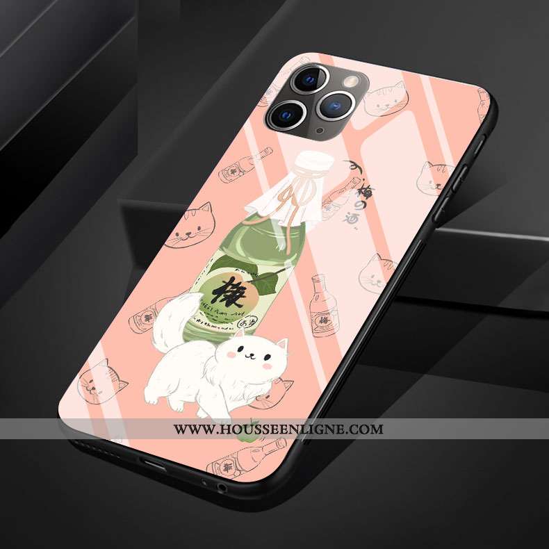 Étui iPhone 11 Pro Max Verre Dessin Animé Coque Silicone Amoureux Téléphone Portable Singe Rose