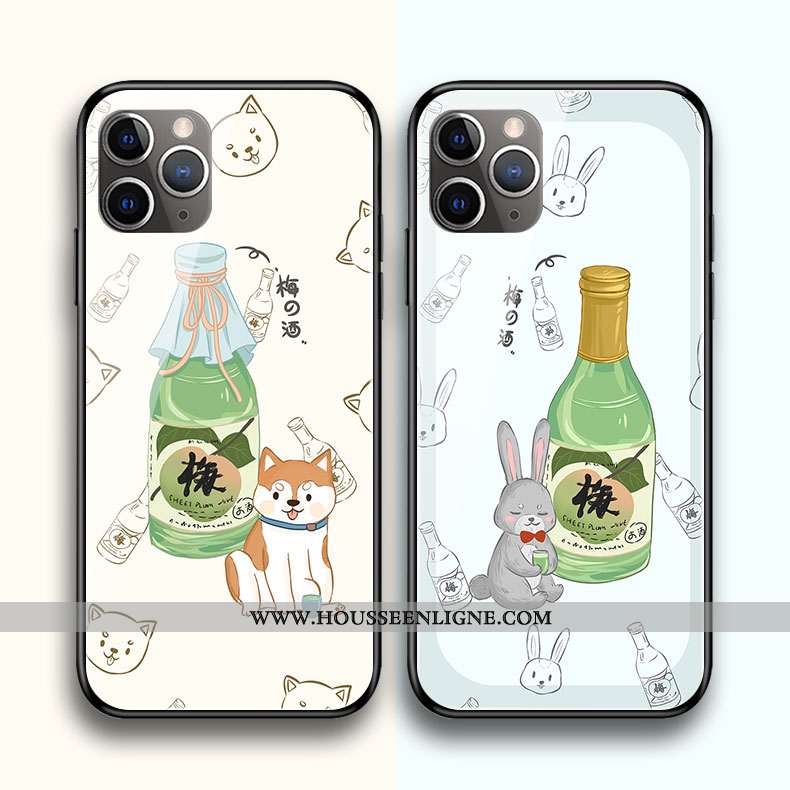 Étui iPhone 11 Pro Max Verre Dessin Animé Coque Silicone Amoureux Téléphone Portable Singe Rose