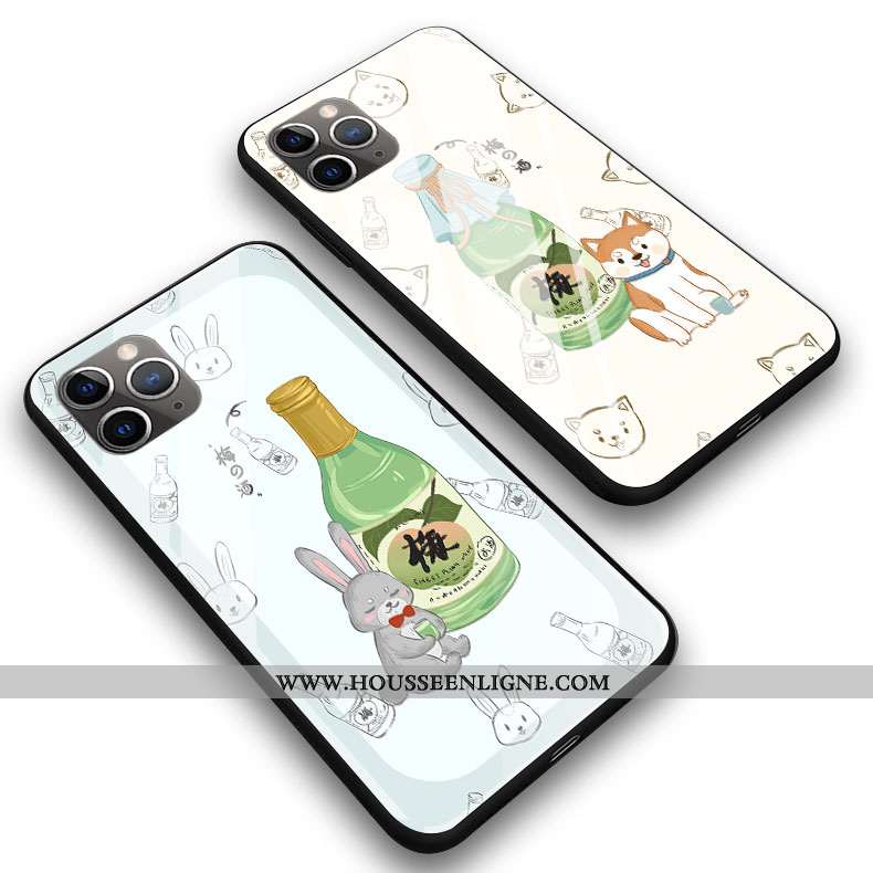 Étui iPhone 11 Pro Max Verre Dessin Animé Coque Silicone Amoureux Téléphone Portable Singe Rose