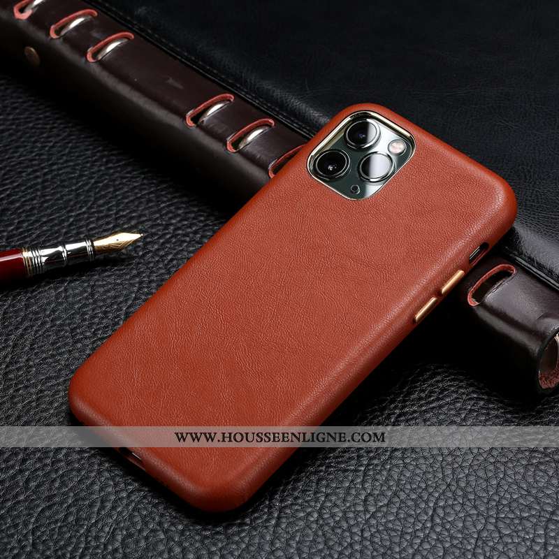 Étui iPhone 11 Pro Modèle Fleurie Protection Cuir Cuir Véritable Tout Compris Simple Luxe Marron