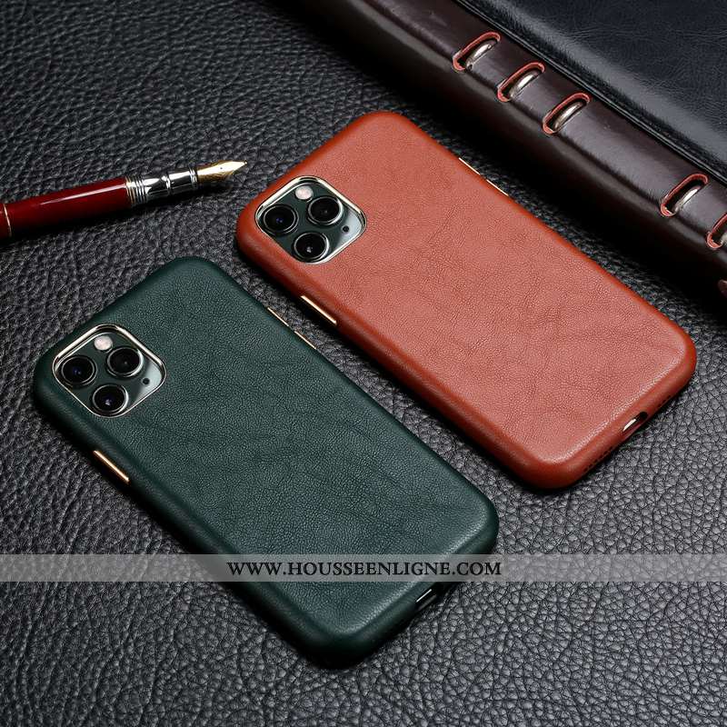 Étui iPhone 11 Pro Modèle Fleurie Protection Cuir Cuir Véritable Tout Compris Simple Luxe Marron