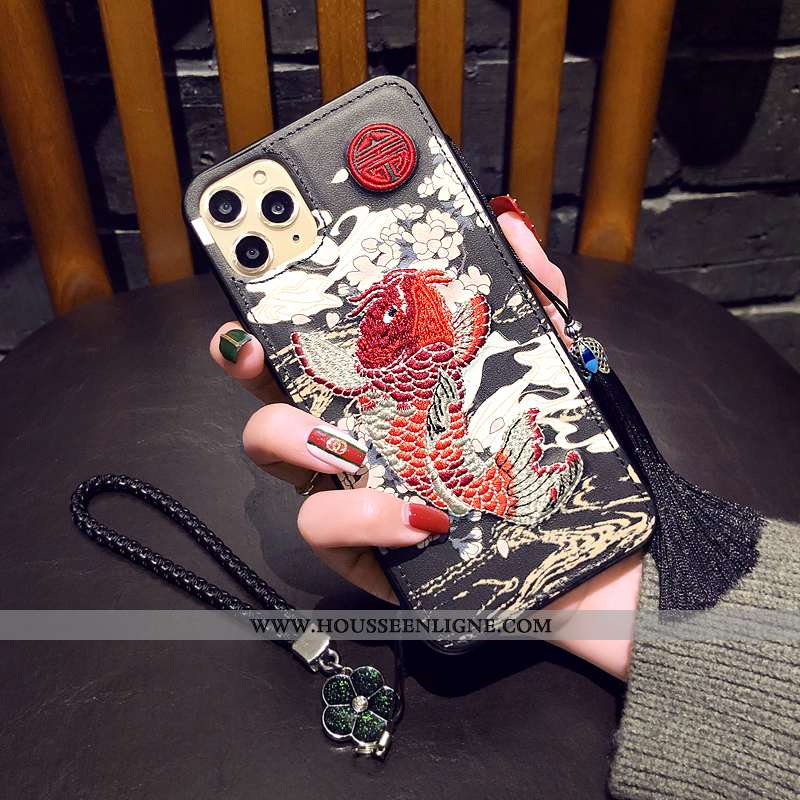 Étui iPhone 11 Pro Ornements Suspendus Protection Style Chinois Téléphone Portable Vert Coque Verte