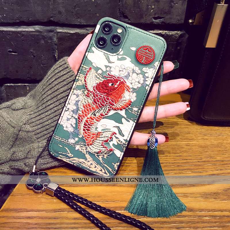Étui iPhone 11 Pro Ornements Suspendus Protection Style Chinois Téléphone Portable Vert Coque Verte