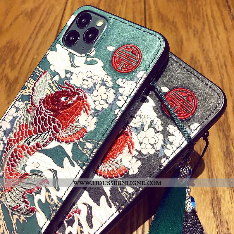 Étui iPhone 11 Pro Ornements Suspendus Protection Style Chinois Téléphone Portable Vert Coque Verte