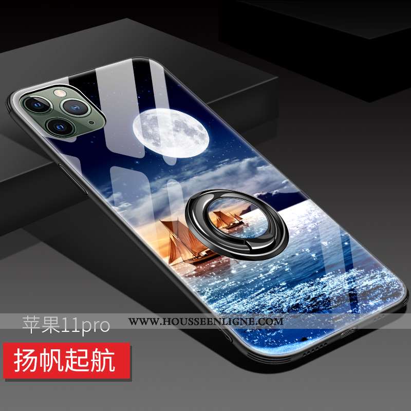 Étui iPhone 11 Pro Personnalité Créatif Verre Coque Noir Protection Fluide Doux