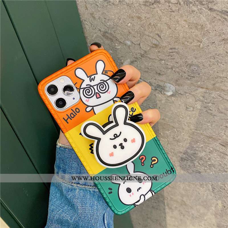 Étui iPhone 11 Pro Silicone Dessin Animé Orange Coque Amoureux Téléphone Portable Support