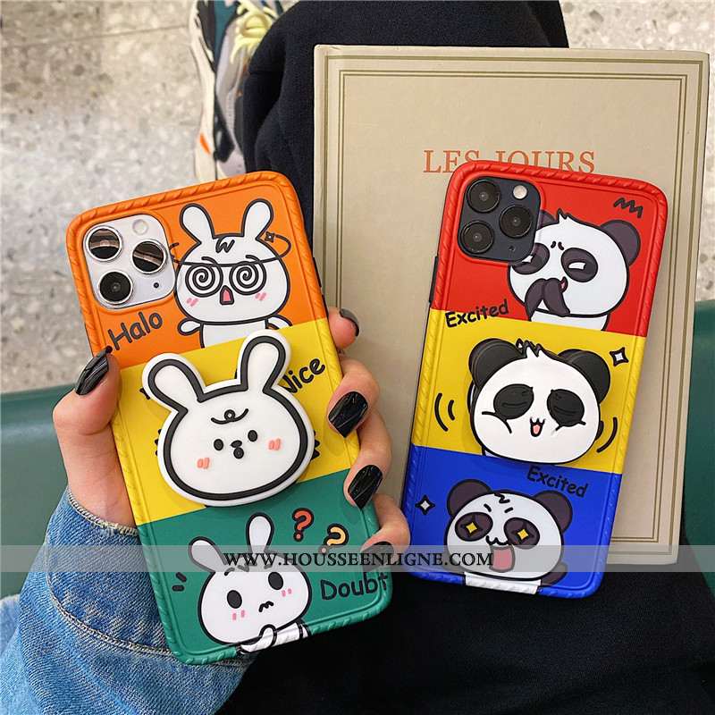Étui iPhone 11 Pro Silicone Dessin Animé Orange Coque Amoureux Téléphone Portable Support