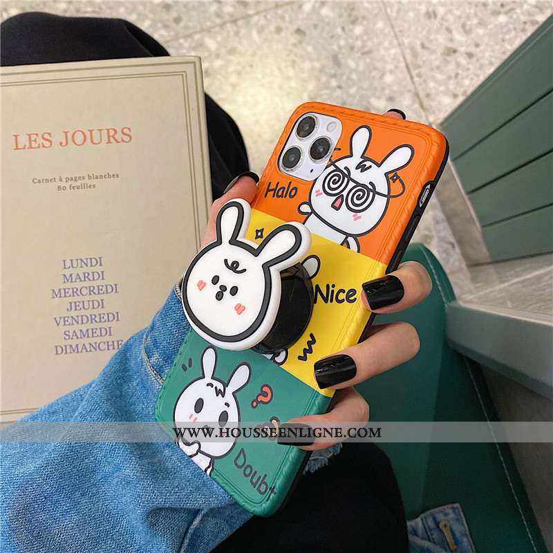 Étui iPhone 11 Pro Silicone Dessin Animé Orange Coque Amoureux Téléphone Portable Support