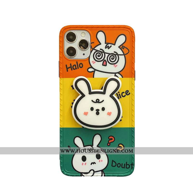 Étui iPhone 11 Pro Silicone Dessin Animé Orange Coque Amoureux Téléphone Portable Support