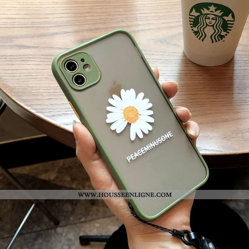 Étui iPhone 11 Silicone Protection Petite Marguerite Vert Téléphone Portable Coque Verte