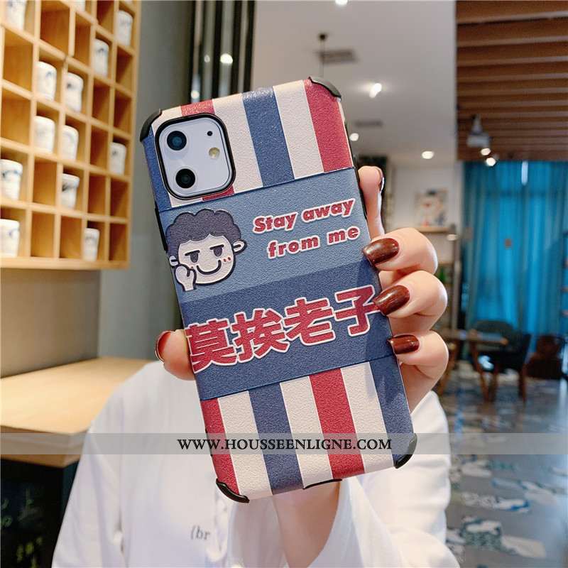Étui iPhone 11 Tendance Cuir Téléphone Portable Gaufrage Mode Soie Mulberry Fluide Doux Bleu
