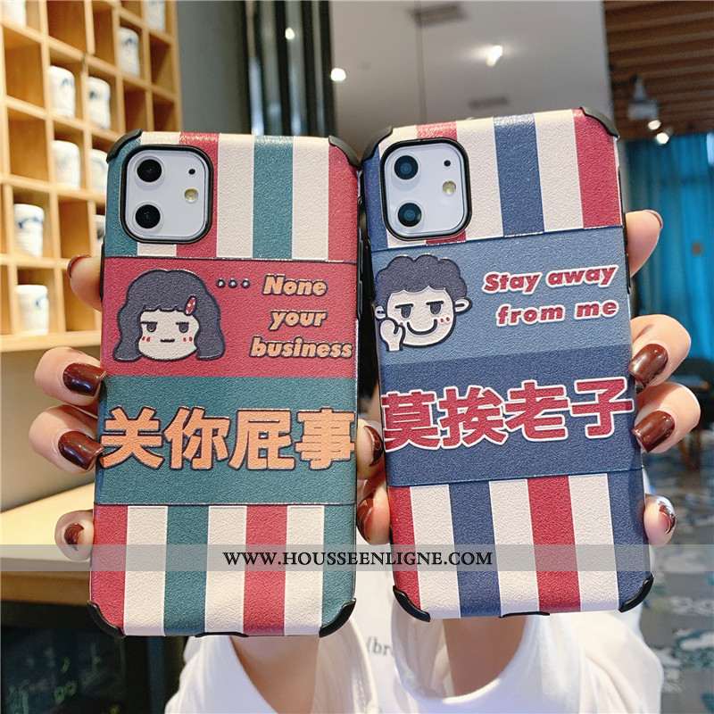 Étui iPhone 11 Tendance Cuir Téléphone Portable Gaufrage Mode Soie Mulberry Fluide Doux Bleu