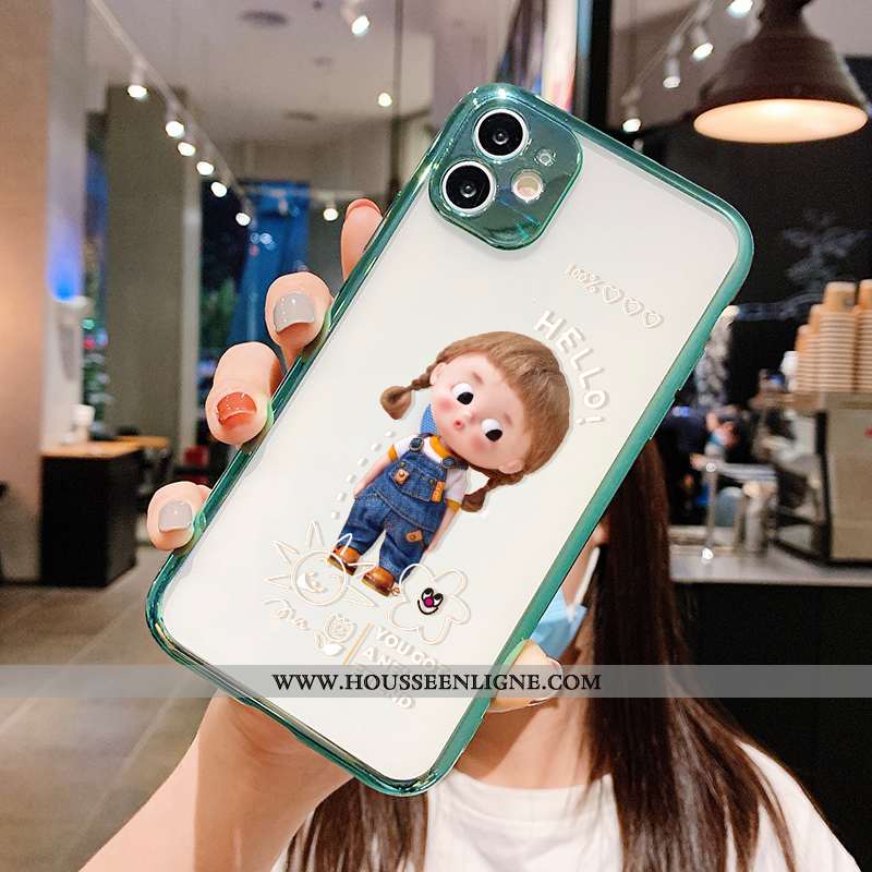 Étui iPhone 11 Transparent Délavé En Daim Fluide Doux Border Charmant Incassable Vert Verte