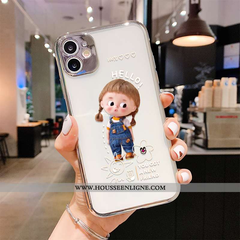 Étui iPhone 11 Transparent Délavé En Daim Fluide Doux Border Charmant Incassable Vert Verte