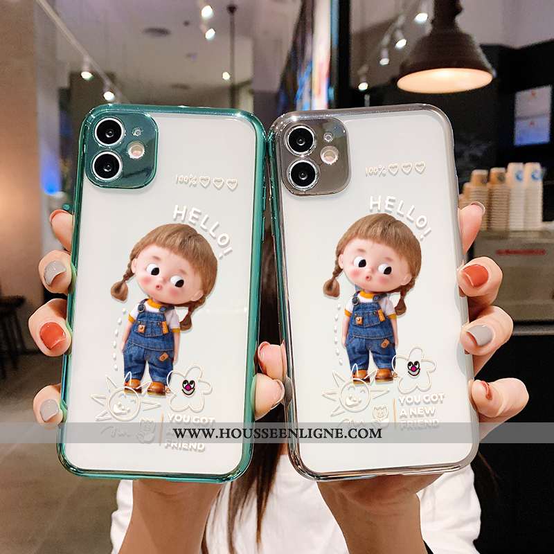 Étui iPhone 11 Transparent Délavé En Daim Fluide Doux Border Charmant Incassable Vert Verte