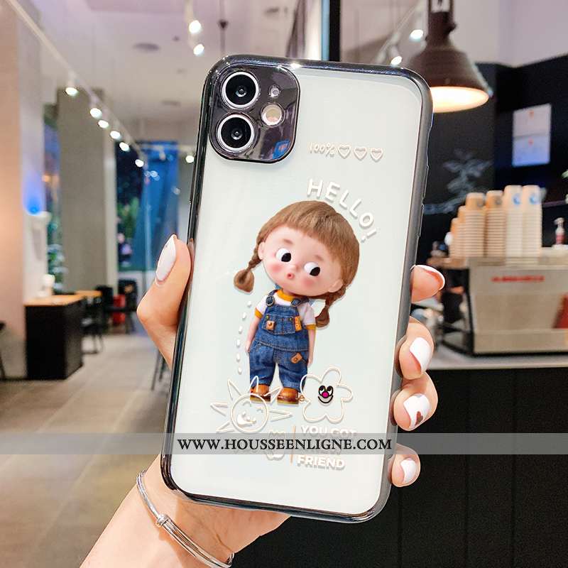 Étui iPhone 11 Transparent Délavé En Daim Fluide Doux Border Charmant Incassable Vert Verte