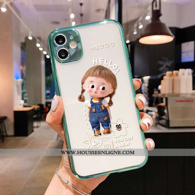Étui iPhone 11 Transparent Délavé En Daim Fluide Doux Border Charmant Incassable Vert Verte
