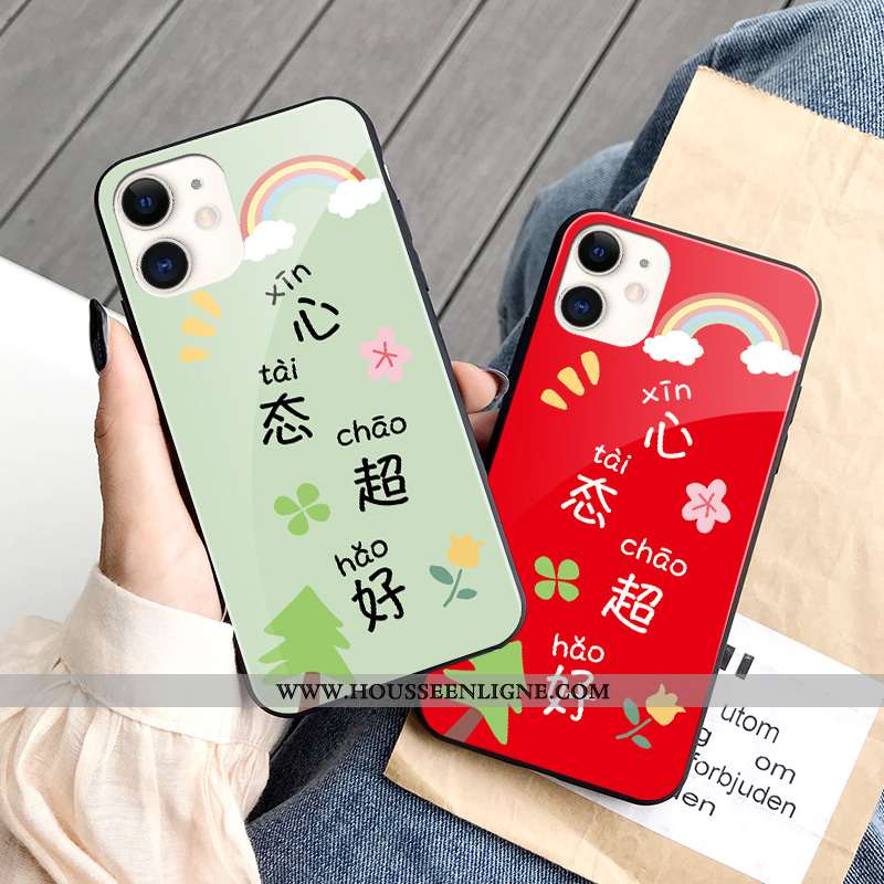 Étui iPhone 11 Verre Personnalité Ultra Coque Vent Charmant Créatif Verte