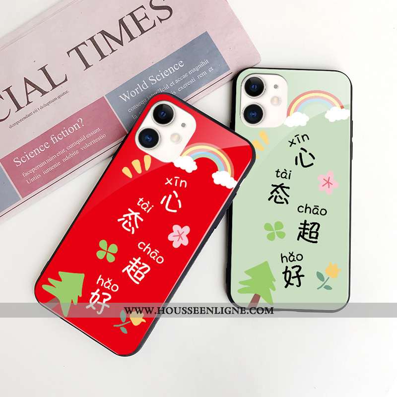 Étui iPhone 11 Verre Personnalité Ultra Coque Vent Charmant Créatif Verte