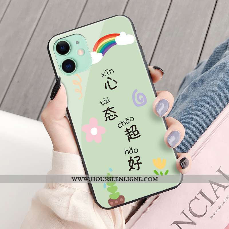 Étui iPhone 11 Verre Personnalité Ultra Coque Vent Charmant Créatif Verte