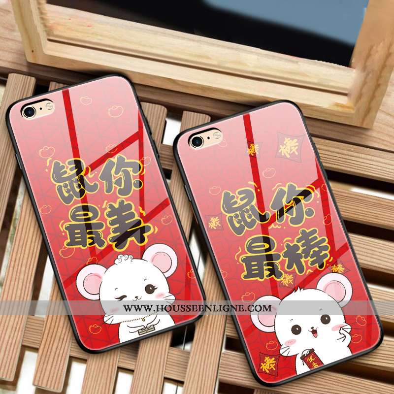 Étui iPhone 6/6s Personnalité Dessin Animé Téléphone Portable Verre Incassable Rat Protection Rouge