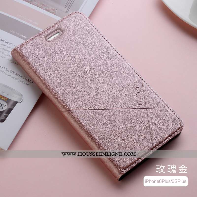 Étui iPhone 6/6s Plus Cuir Fluide Doux Clamshell Protection Tout Compris Coque Silicone Rose