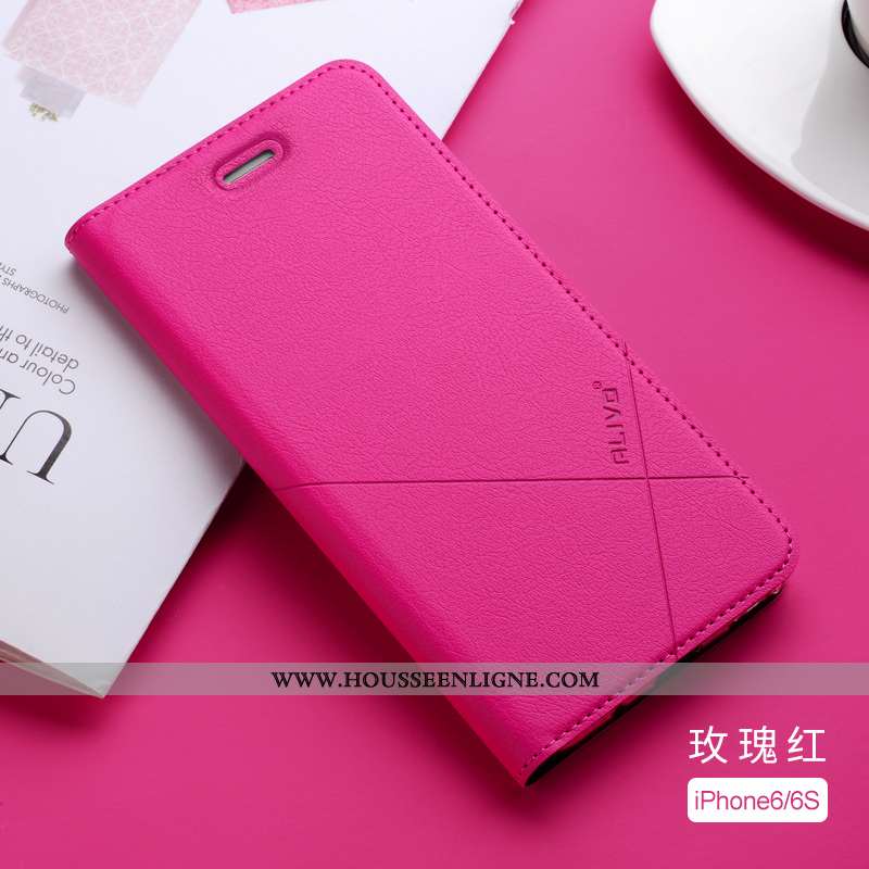 Étui iPhone 6/6s Plus Cuir Fluide Doux Clamshell Protection Tout Compris Coque Silicone Rose