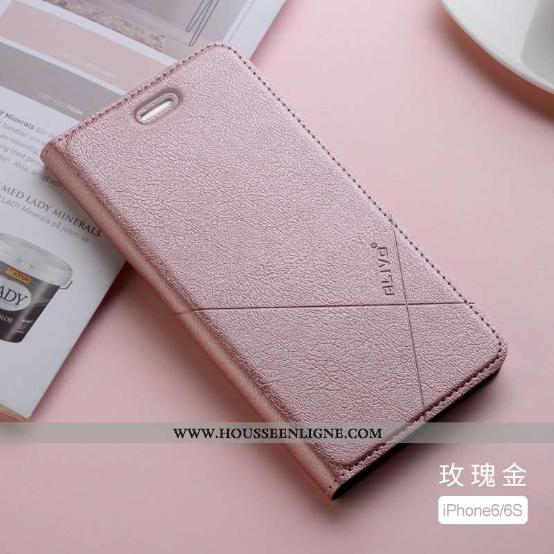 Étui iPhone 6/6s Plus Cuir Fluide Doux Clamshell Protection Tout Compris Coque Silicone Rose