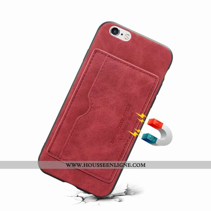 Étui iPhone 6/6s Plus Cuir Protection Couleur Unie Rouge Carte Coque
