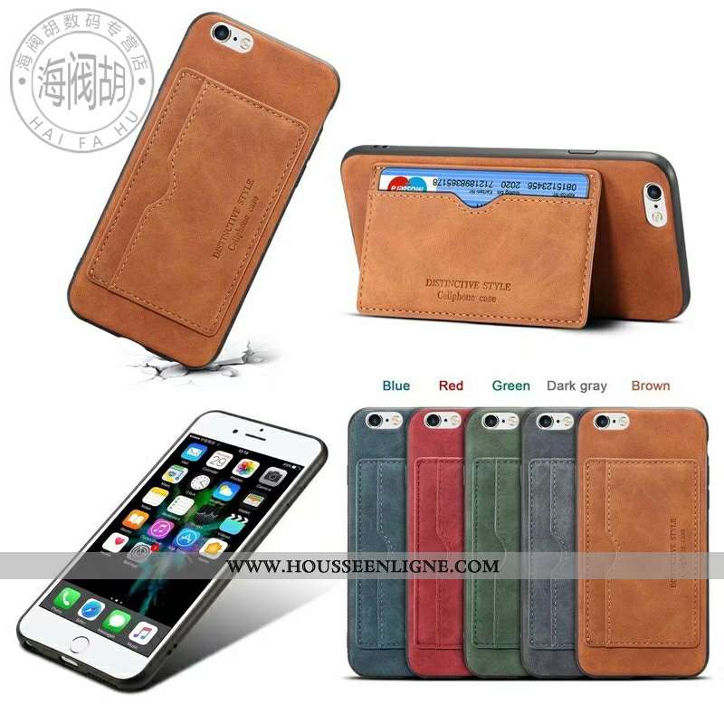 Étui iPhone 6/6s Plus Cuir Protection Couleur Unie Rouge Carte Coque