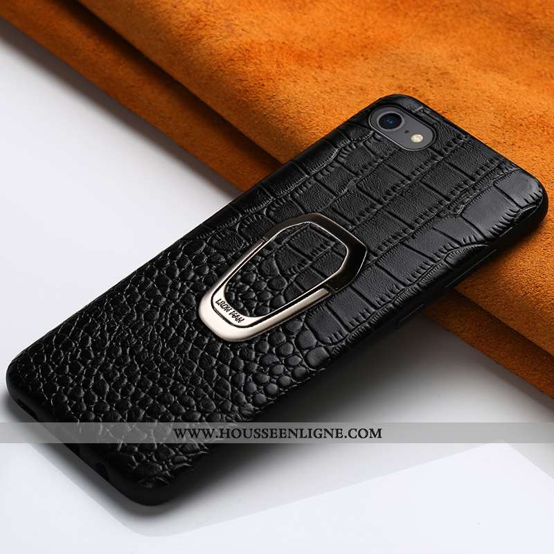 Étui iPhone 6/6s Plus Cuir Véritable Tendance Support Coque Téléphone Portable Noir Créatif