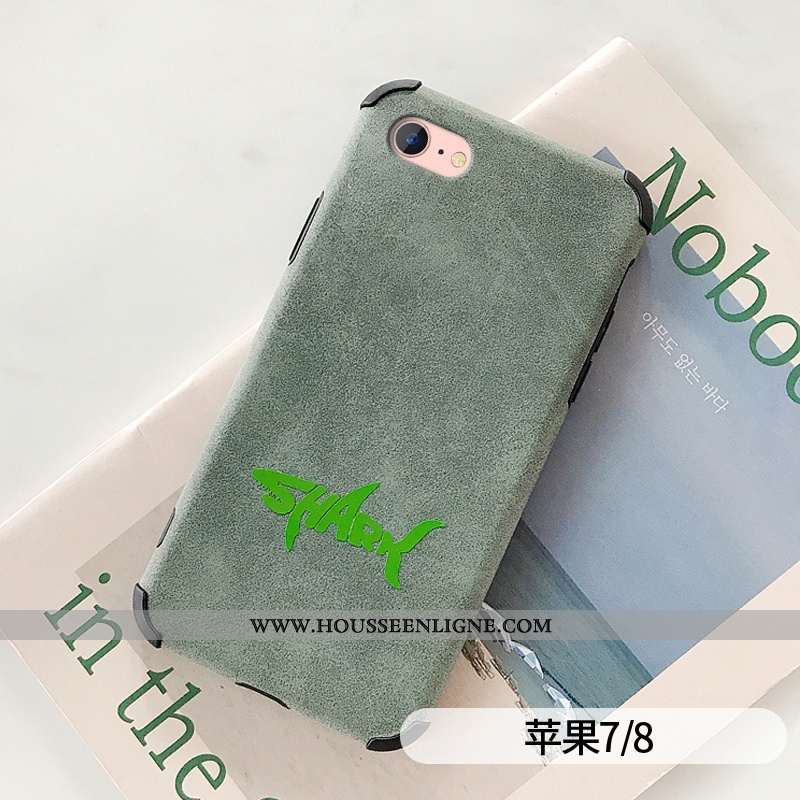 Étui iPhone 7 Cuir Fluide Doux Protection Amoureux Simple Téléphone Portable Verte