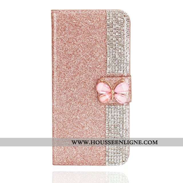 Étui iPhone 7 Cuir Papillon Rose Housse Téléphone Portable Noir