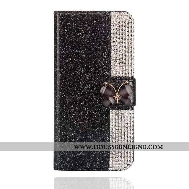 Étui iPhone 7 Cuir Papillon Rose Housse Téléphone Portable Noir