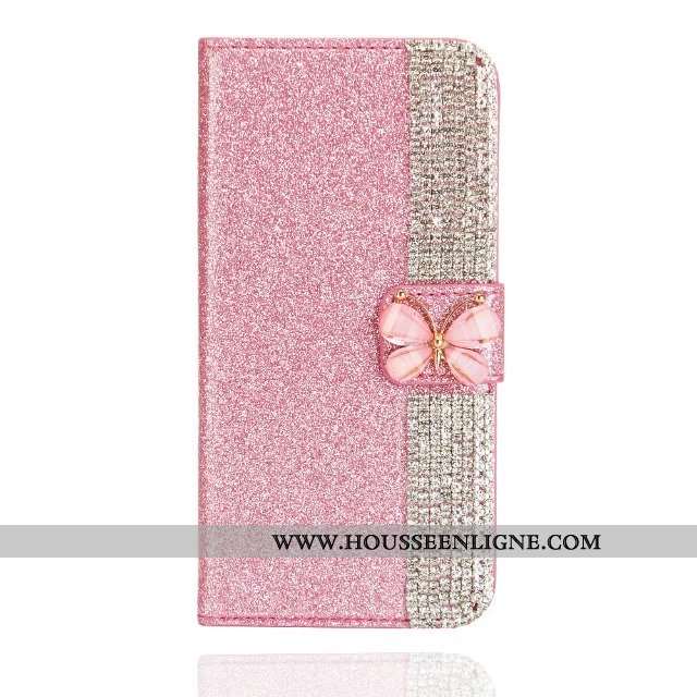 Étui iPhone 7 Cuir Papillon Rose Housse Téléphone Portable Noir