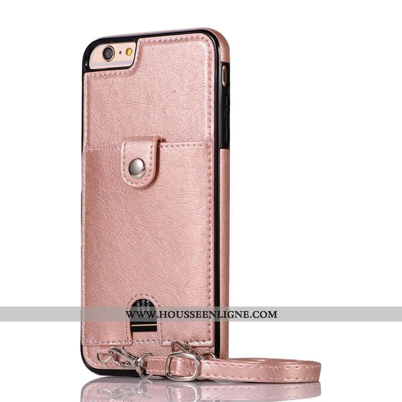 Étui iPhone 7 Cuir Protection Ornements Suspendus Cou Suspendu Or Coque Téléphone Portable Doré