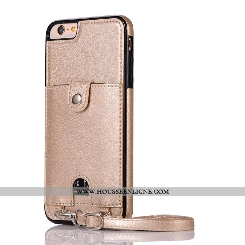 Étui iPhone 7 Cuir Protection Ornements Suspendus Cou Suspendu Or Coque Téléphone Portable Doré