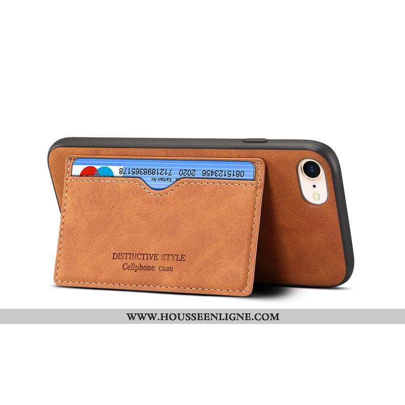 Étui iPhone 7 Délavé En Daim Cuir Tout Compris Coque Carte Incassable Marron