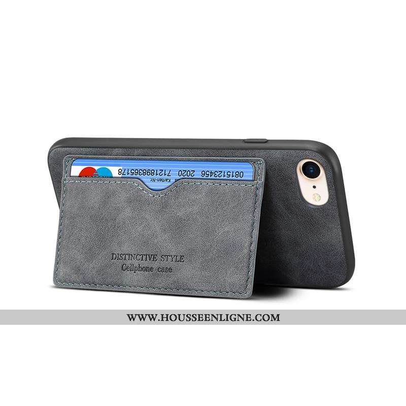 Étui iPhone 7 Délavé En Daim Cuir Tout Compris Coque Carte Incassable Marron