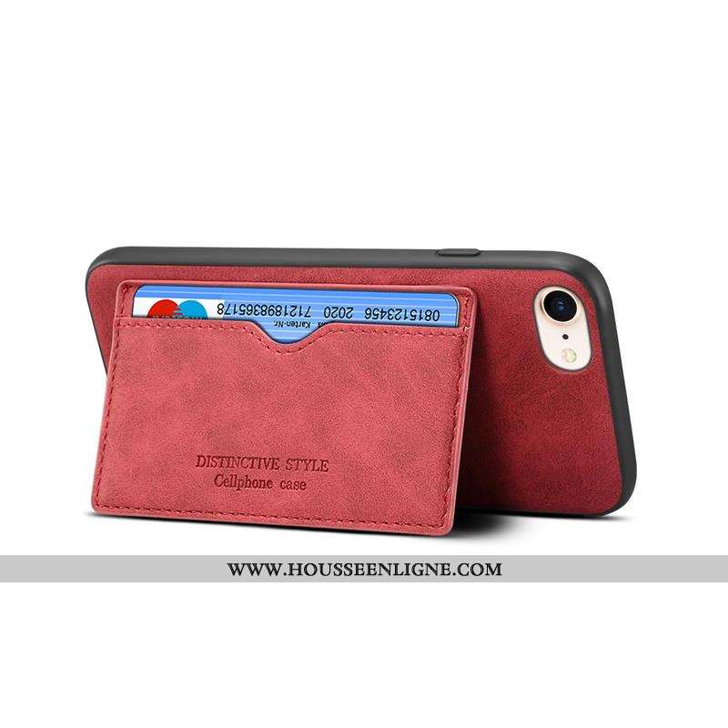Étui iPhone 7 Délavé En Daim Cuir Tout Compris Coque Carte Incassable Marron